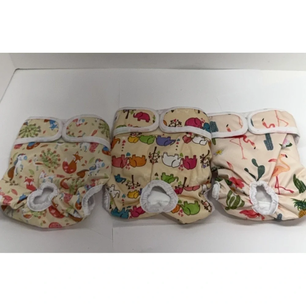 Jeuwith Dog Diapers Medium Washable Reusable Lot Of 3 Tail Hole Floral Adj